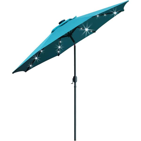 Unbranded 9 ft. Aluminum Market Solar Patio Umbrella in Teal Blue with Push Button Tilt