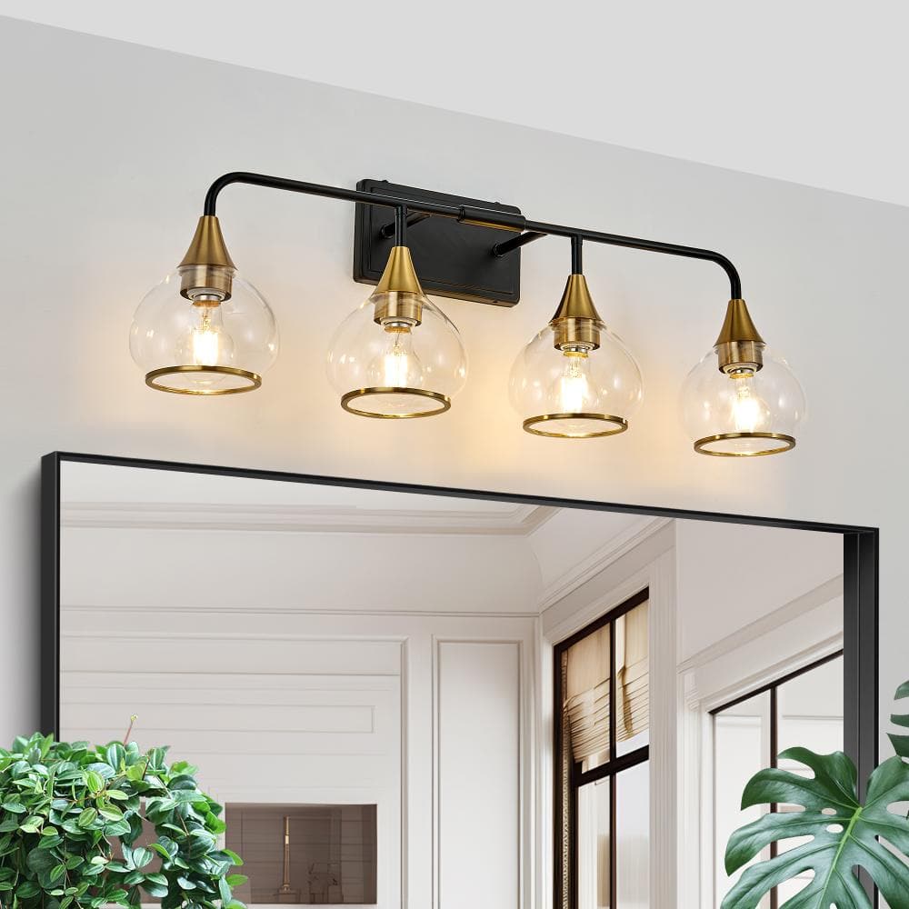 "31"" Modern 4-Light Vanity Wall Sconce, Black & Gold Bathroom Light(No Bulbs)" price history on PriceWatchPro
