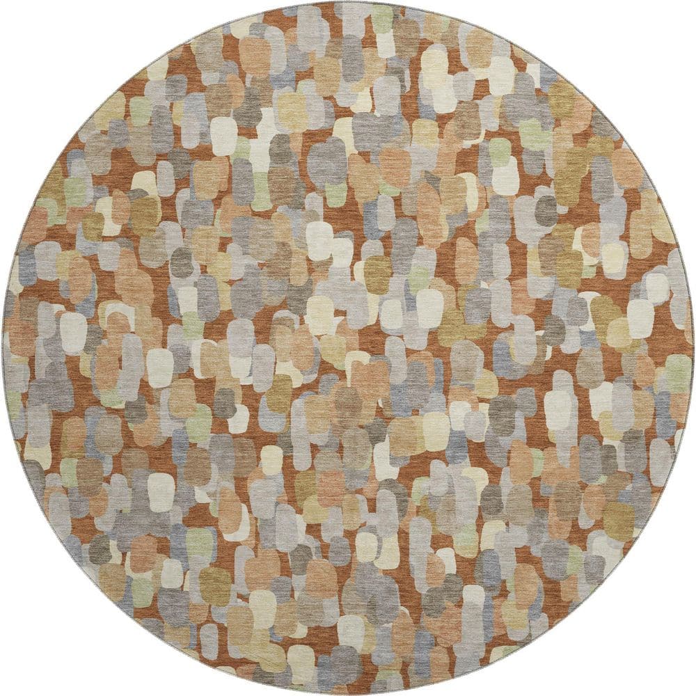 Mayfield Premium Machine Washable Abstract AMF2451 Paprika 8 ft. x 8 ft. Round Rug price history on PriceWatchPro