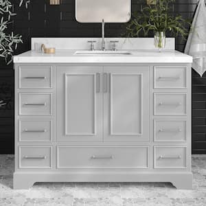 Stafford 48 in. W x 22 in. D x 36 in. H Single Sink Freestanding Bath Vanity in Grey with Carrara White Quartz Top