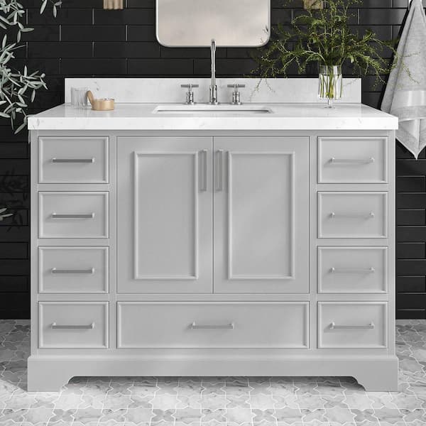 ARIEL Stafford 48 in. W x 22 in. D x 36 in. H Single Sink Freestanding Bath Vanity in Grey with Carrara White Quartz Top