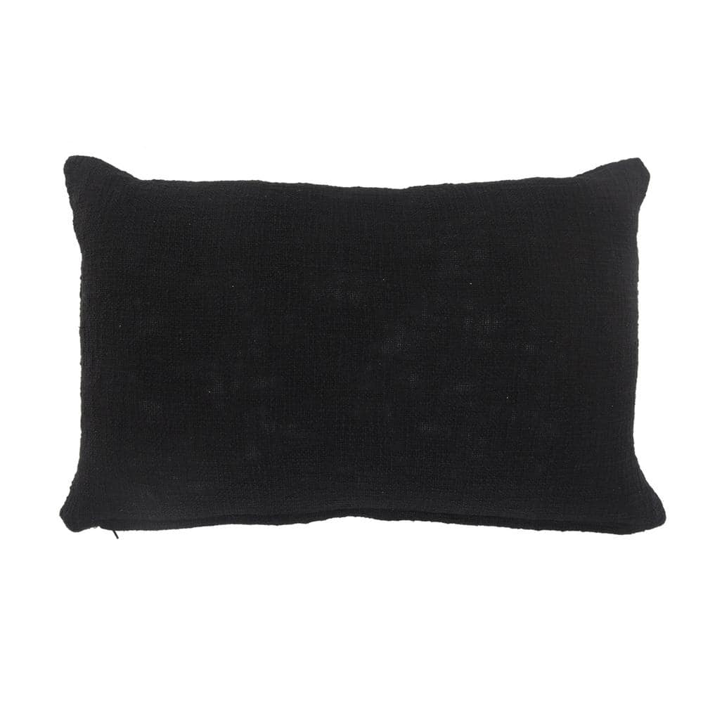 Modern Black Tufted Lumbar Throw Pillow, 16" x 24"