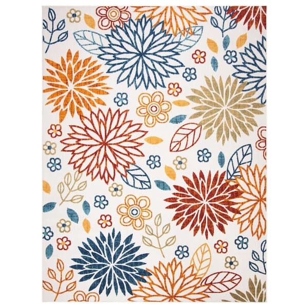 Cabana Cream/Red 8 ft. x 10 ft. Contemporary Floral Indoor/Outdoor Patio Area Rug