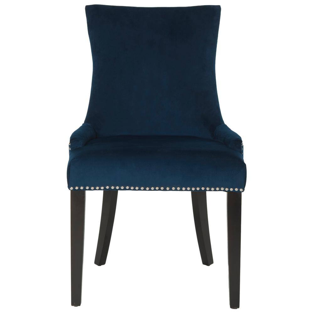 Elegant Sloped Arm Velvet Side Chair in Dark Navy - Set of 2