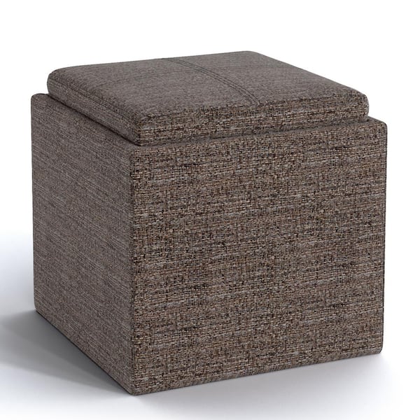 Simpli Home Rockwood 17 In Wide, Ottoman With Tray And Storage