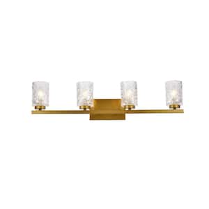Home Living 32 in. 4-Light Brass Vanity Light with Glass Shade