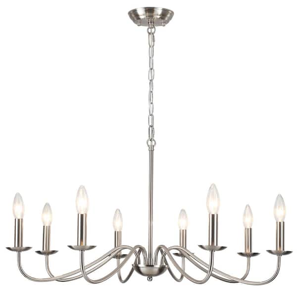 8-Light Nickel Farmhouse Candle Style Rustic Chandelier for Kitchen Island Lighting Fixtures Hanging