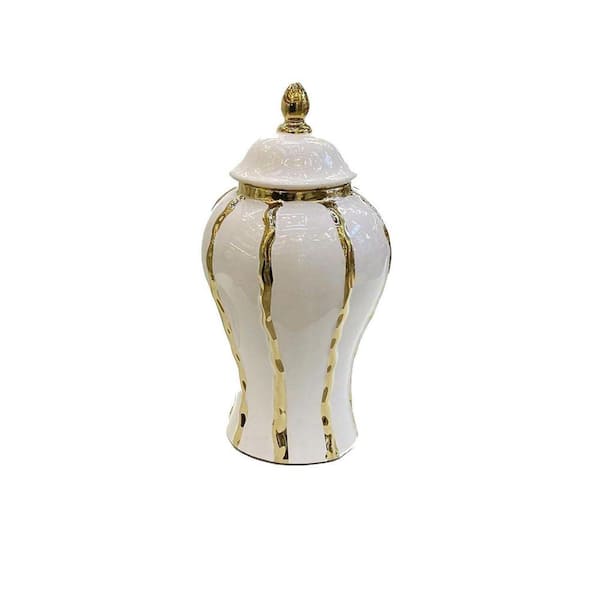 14 in. White Ceramic Ginger Jar Large Handmade Porcelain Vases with Lid