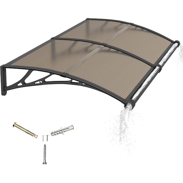 40x60 Inch Polycarbonate Door Entrance Awning with Drainage Sink UV Rain Snow Protection for Porch Patio Deck