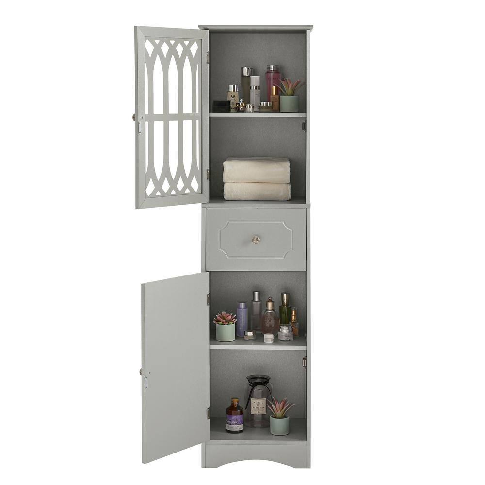 Gray Tall MDF Cabinet with Acrylic Door and Adjustable Shelves