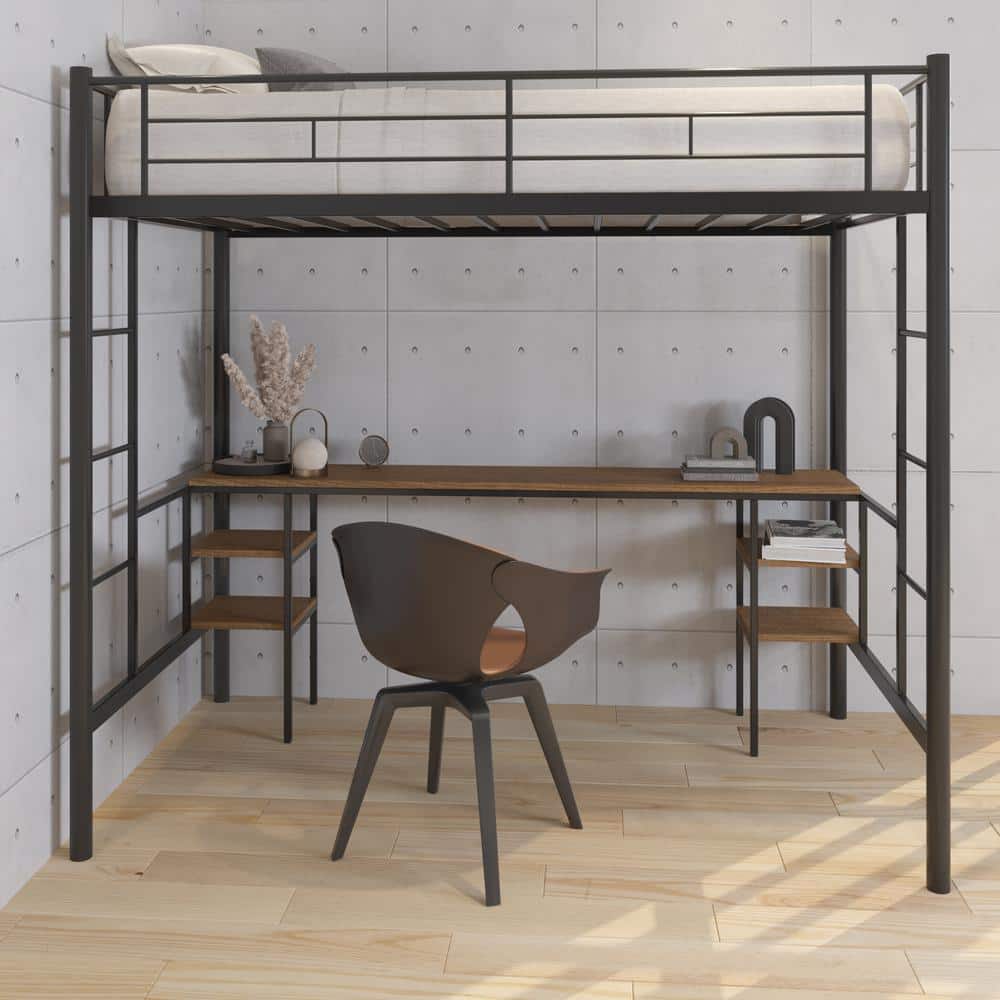 Seafuloy Black Loft Bed with Table W42736494-1 - The Home Depot