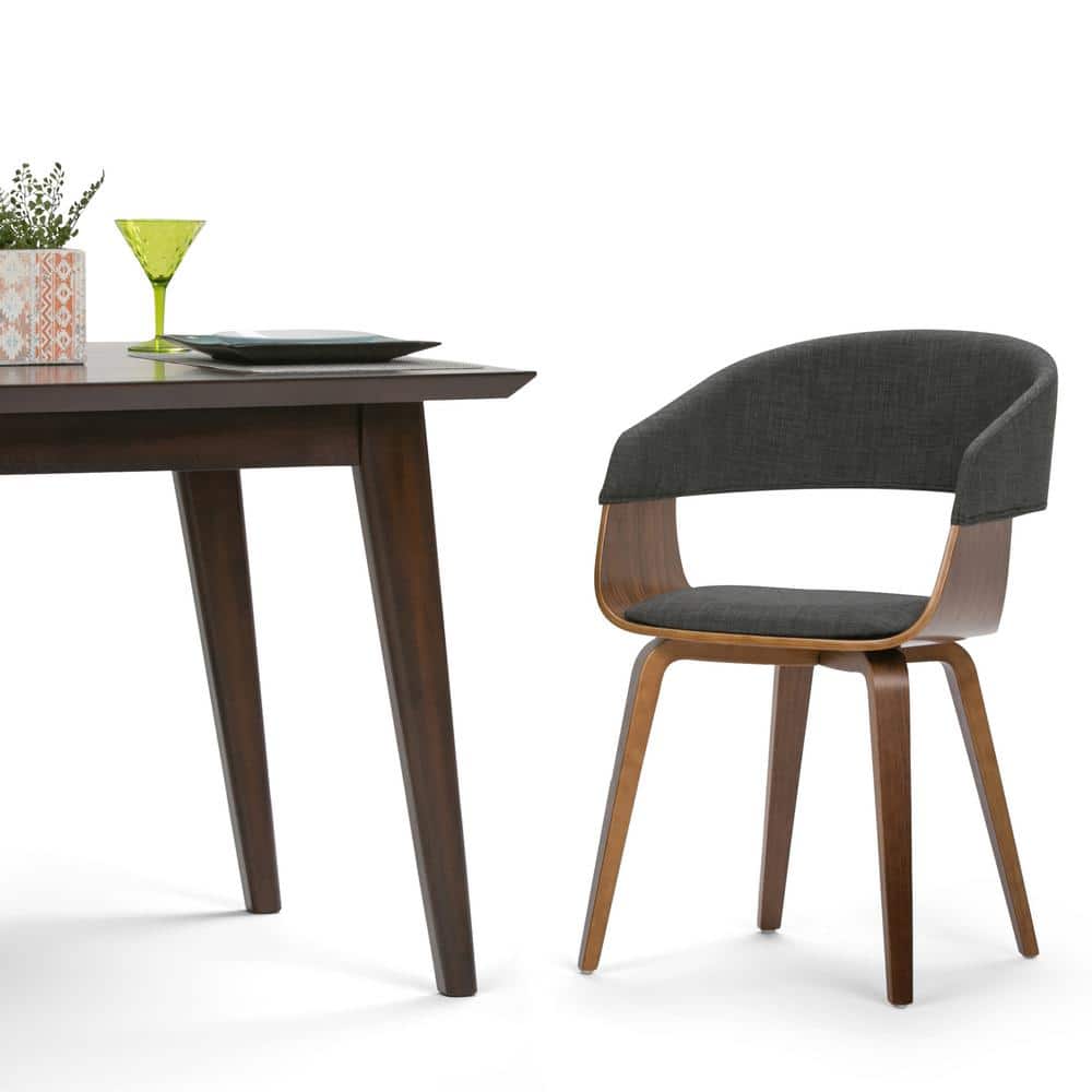 Charcoal Grey Linen and Bentwood Mid-Century Parsons Chair