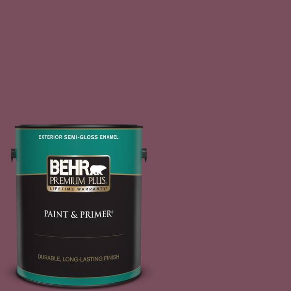 BEHR PREMIUM PLUS 1 gal. #100D-7 Maroon Semi-Gloss Enamel Exterior Paint & Primer