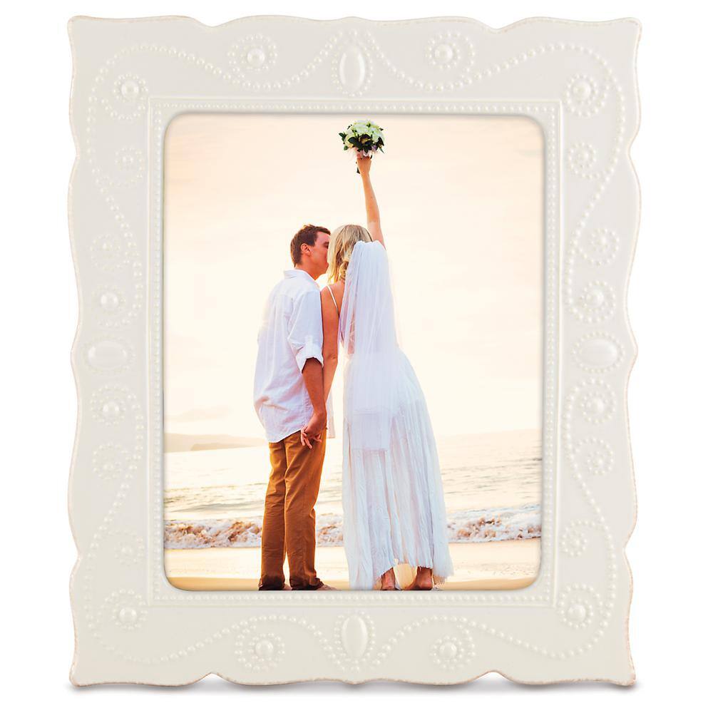 Classic White Ceramic Beaded 8" x 10" Picture Frame