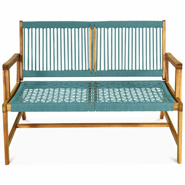 Unbranded 46.5 in. 2-Person Acacia Wood Outdoor Bench with, Turquoise
