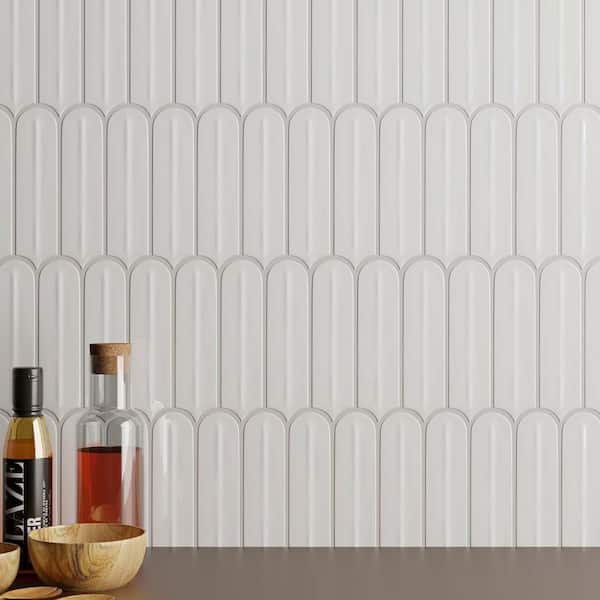 Medley Feather Mushroom Gray 11.41 in. x 12.87 in. Glossy Ceramic Mosaic Wall Tile (1.01 sq. ft./Each)