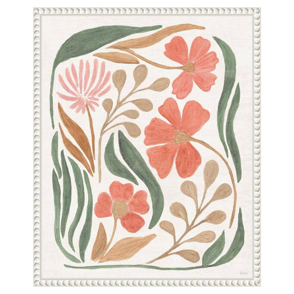 Floral Abstract Canvas Wall Art with White Frame, 16 x 20-in