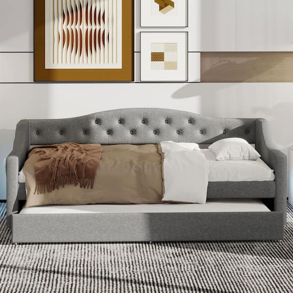 Polibi Gray Twin XL Size Daybed with LED Belt and Trundle RS519