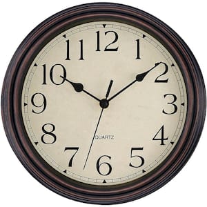 12 in. Bronze Analog Classic Non-Ticking Wall Clock Decorative Battery Operated for Living Room, Kitchen and Home