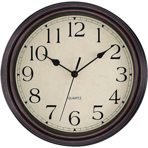 Afoxsos 12 in. Bronze Analog Classic Non-Ticking Wall Clock Decorative Battery Operated for Living Room, Kitchen and Home