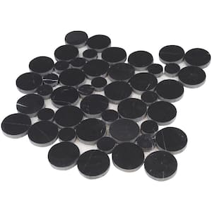 12 in. x 12 in. Small & Large Black Honed Sliced Polished Marble Circle Pebble Mosaic Tile (5 sq. ft./Case)