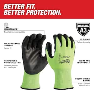 Medium High Visibility Level 3 Cut Resistant Polyurethane Dipped Work Gloves