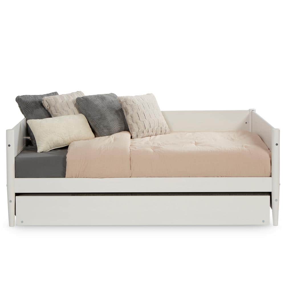 White Twin Wood Daybed with Trundle and Slats