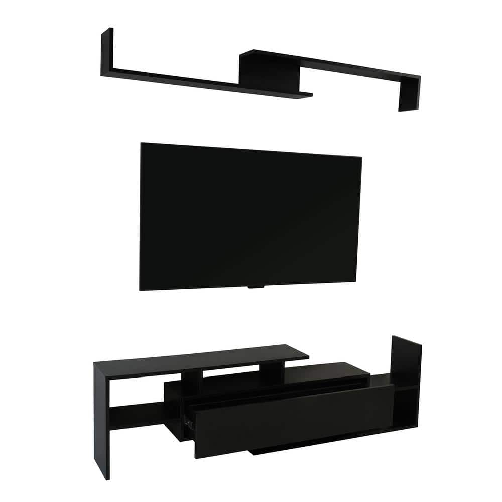 Ebony Modern TV Stand with MDF Shelves and Cabinet