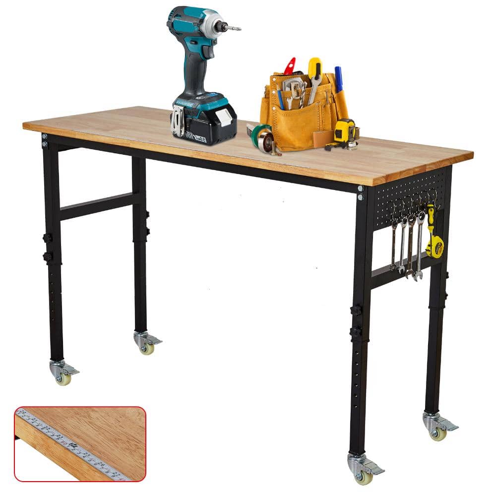 70 x 21 in Adjustable-Height Rolling Workbench, 2000 lb Capacity - Rubberwood Top - Power Outlet, Locking Casters price history on PriceWatchPro