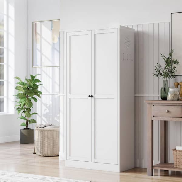 61 in. White Metal Pantry Cabinet with 4 Adjustable Shelves, Heavy Duty Kitchen Storage Organizer