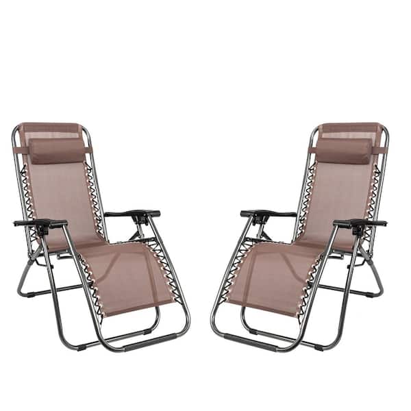Karl home Outdoor Brown 2-Pieces Zero Gravity Steel Textiliene Recliner Lounge Chair in Brown