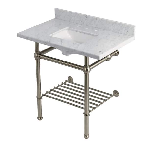 Kingston Brass Templeton 36 in. Marble Console Sink with Brass Legs in Carrara Marble/Brushed Nickel