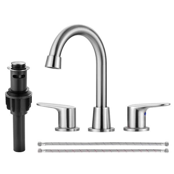 IVIGA 8 in. Widespread Double Handle Bathroom Faucet with Pop Up Drain in Brushed Nickel