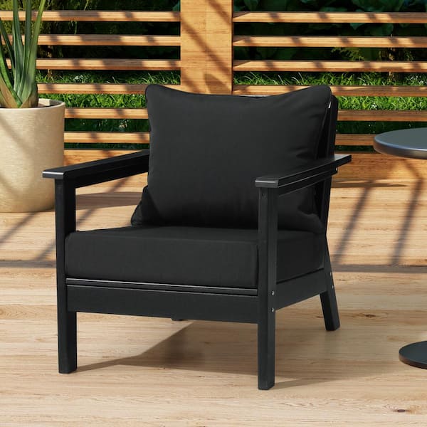 FadingFree (Set of 1) 25 in x 25 in Outdoor Patio Deep Seating Lounge Chair Seat Cushion and Back Pillow Set, Black