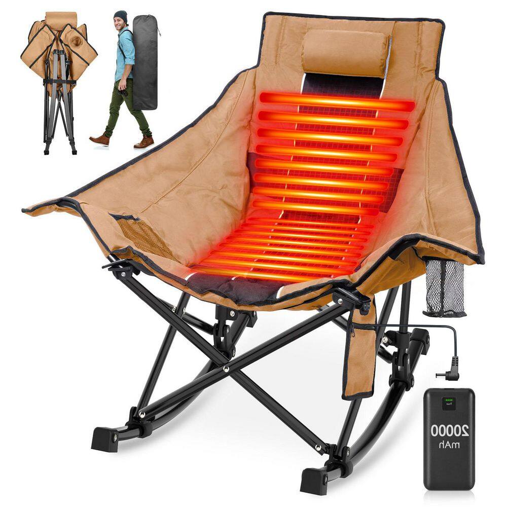 Khaki Oversized Heated Rocking Camping Chair, Portable Folding Heated Chairs Outdoor Sports with Power Bank price history on PriceWatchPro