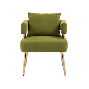 Modern Upholstered Olive Green Velvet Accent Chair with Arms for Bedroom