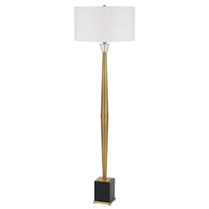 Salford 61 in. H Antique Brass Metal Torchiere Floor Lamp for Living Room with Fabric Drum Shade