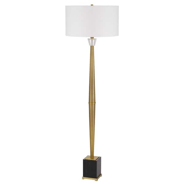 Salford 61 in. H Antique Brass Metal Torchiere Floor Lamp for Living Room with Fabric Drum Shade
