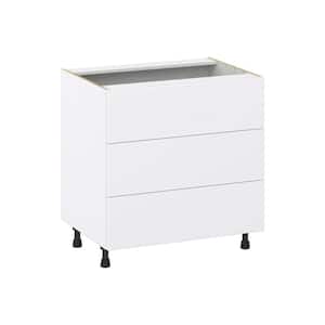 Fairhope Bright White Slab Assembled Base Kitchen Cabinet with 3 Even Drawers (33 in. W X 34.5 in. H X 24 in. D)