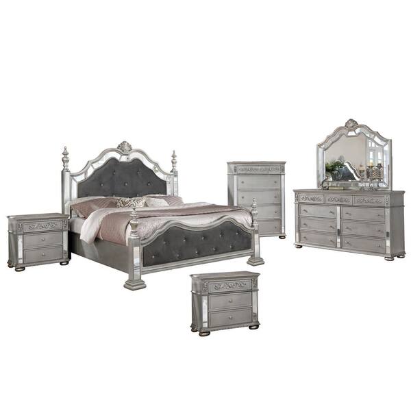 Best Quality Furniture Bonita 6-Piece Grey Eastern King Panel Bedroom Set