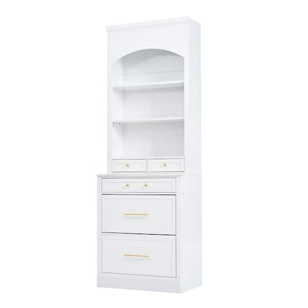 Amucolo 83.7 in. White Freestanding Kitchen Pantry Tall Kitchen Hutch Cabinet with 5 Storage Drawers and Adjustable Shelf