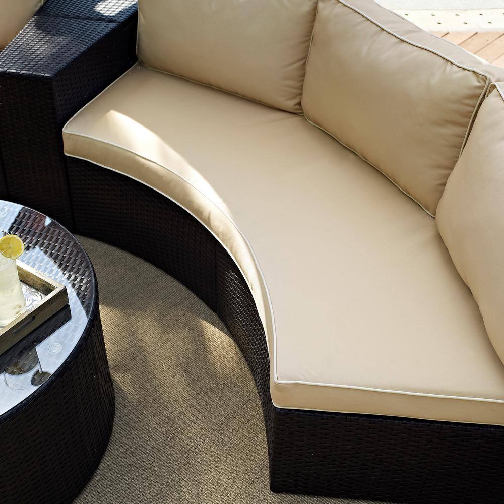 Catalina Wicker and Plastic 3-Seat Outdoor Sectional Sofa in Sand