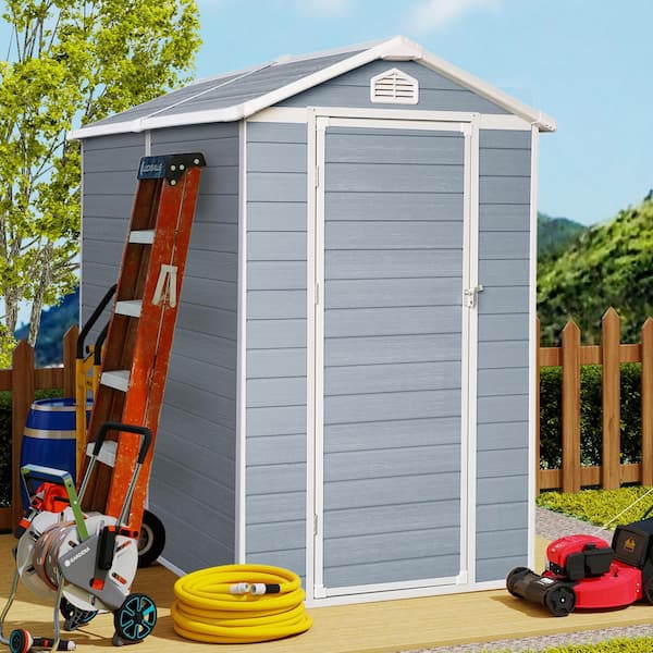 4 ft. W x 6 ft. D Resin Shed with Floor and Lockable Door, Plastic Garden Sheds for Backyard in Grey (22 sq. ft. )