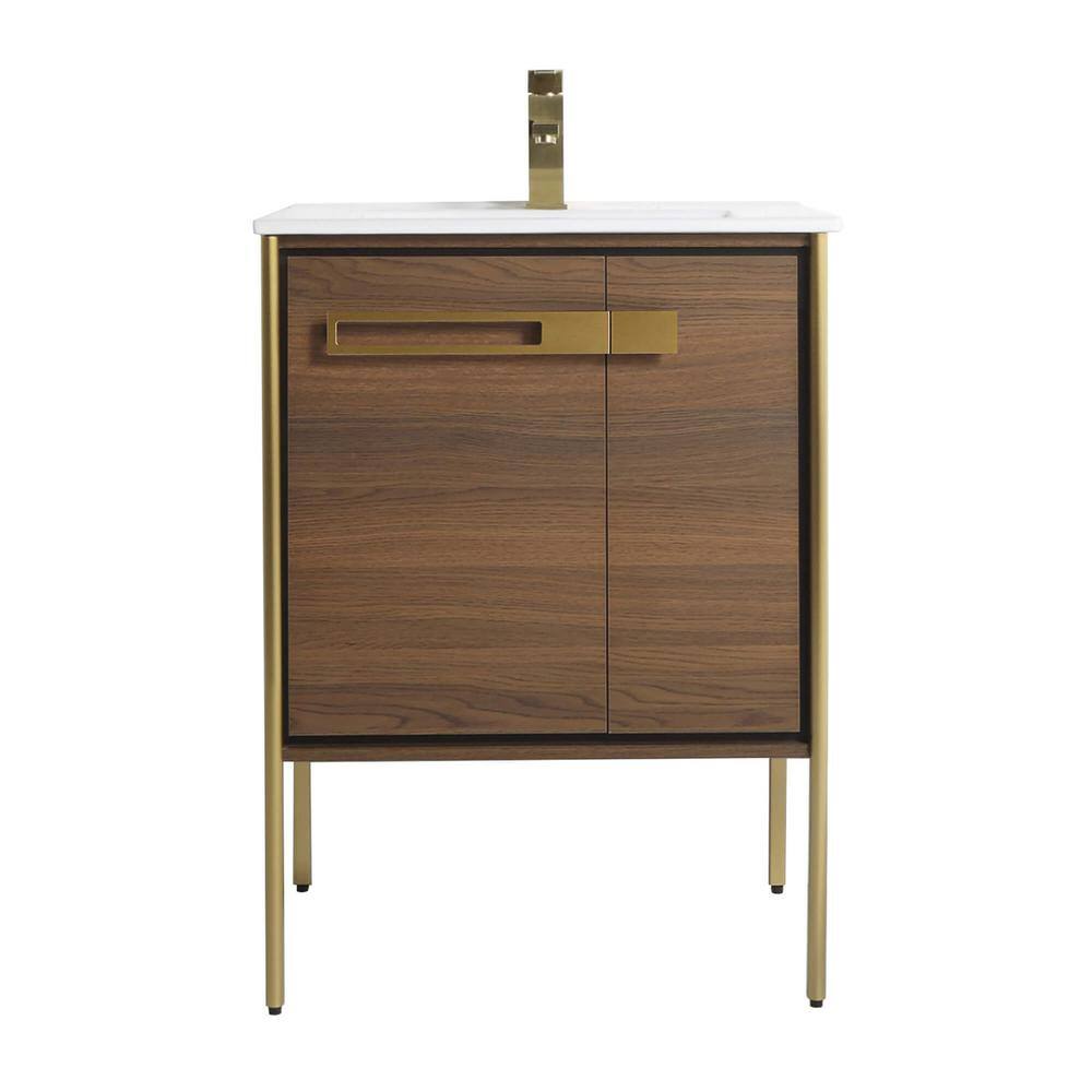 24" Walnut Ebony Bathroom Vanity with White Ceramic Sink
