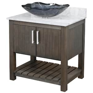 Ocean Breeze 31 in. W x 22 in. D x 31 in. H in Cafe Mocha with Carrara White Marble Top and Grey Sink