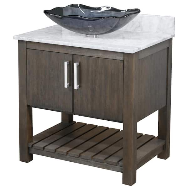 Novatto Ocean Breeze 31 in. W x 22 in. D x 31 in. H in Cafe Mocha with Carrara White Marble Top and Grey Sink