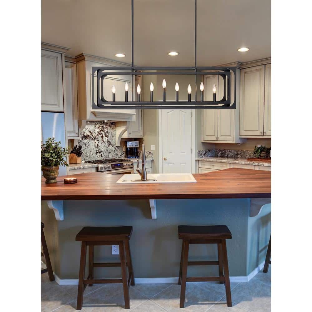 Matte Black Industrial 9-Light Linear Candle Chandelier
