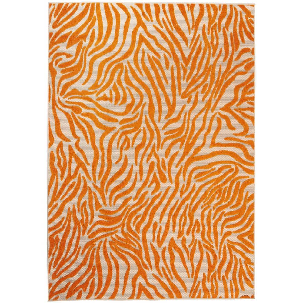 Sunlit Zebra Orange 5' x 7' Reversible Outdoor Area Rug