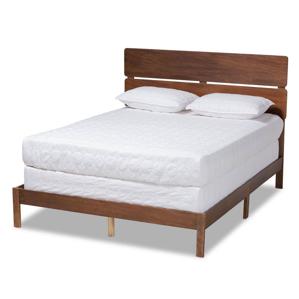 Walnut King Size Wood Panel Bed with Slatted Headboard