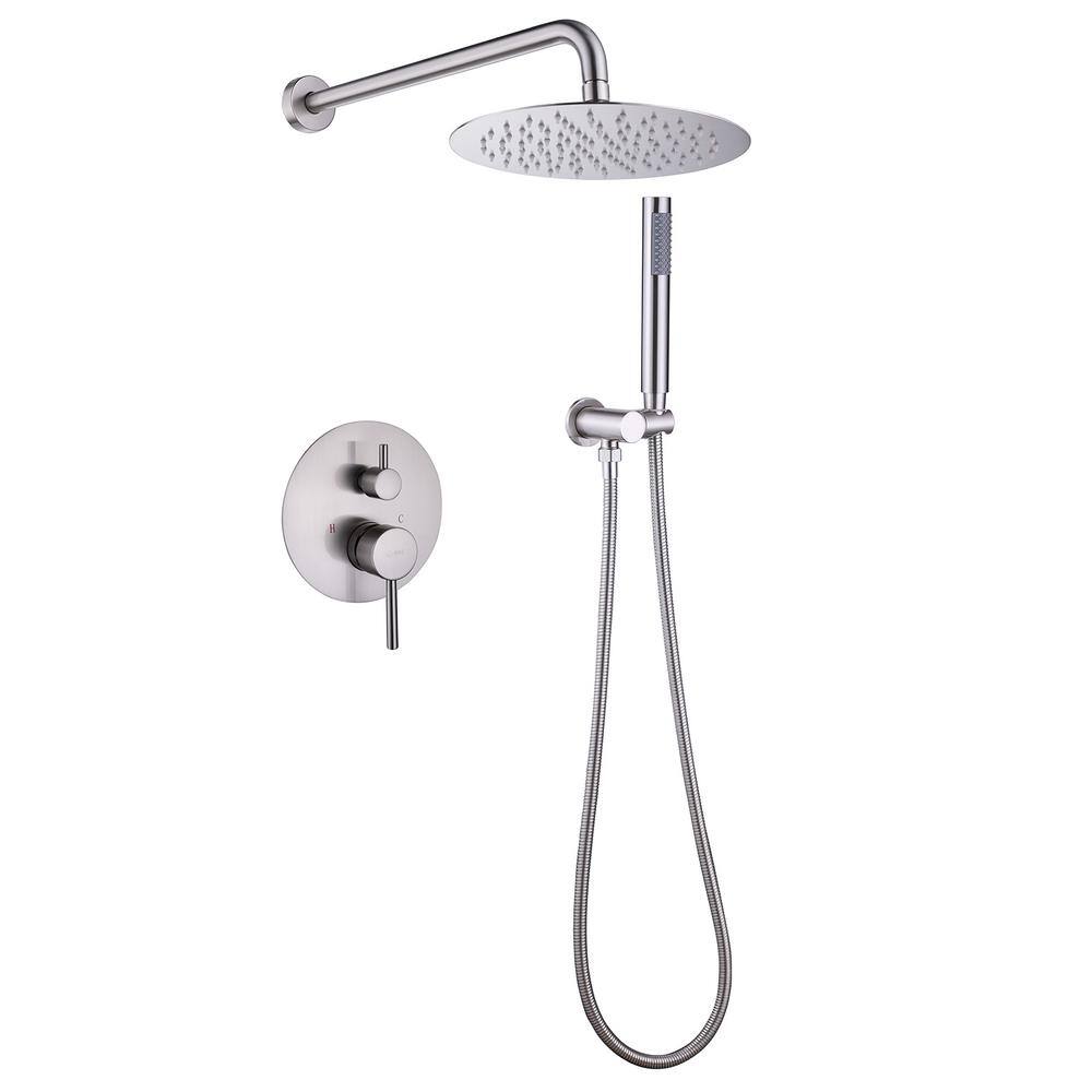 Single Handle 1-Spray Round Shower Faucet 2.5 Gpm Wall Bar Shower Kit with Adjustable Stream in Nickel (Valve Included) price history on PriceWatchPro